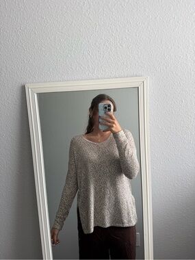 American Eagle Outfitters Neutral Leopard V-Neck Sweater — Beige Taupe